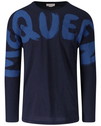 Alexander McQueen Graffiti Logo T-shirt - Blue