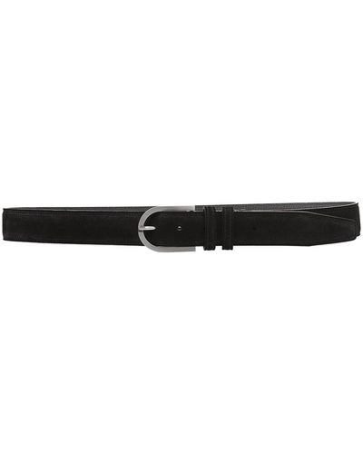 Kiton Suede Belt With Silver Buckle - Black