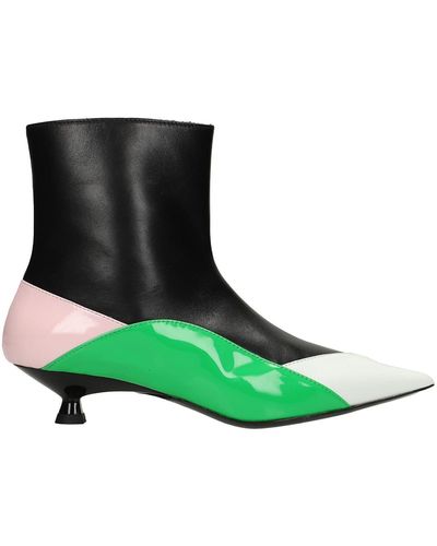 MSGM Low Heels Ankle Boots In Leather - Black