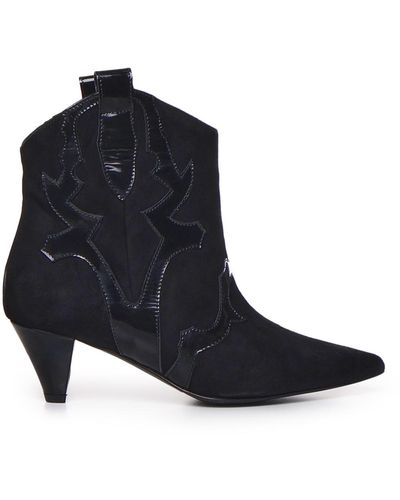 Marc Ellis Ankle Boot With Patent Embroidery - Blue