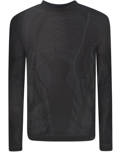 Roa Pattern Print Round Neck Sweatshirt - Black