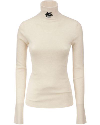 Etro Turtleneck Sweater With Pegasus - White