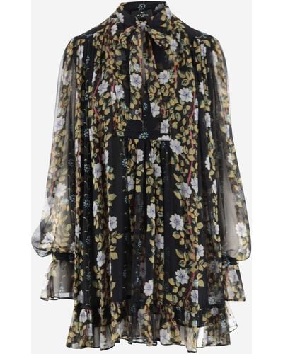Etro Silk Dress With Floral Pattern - Black