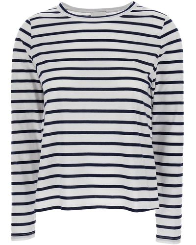 Allude White Striped Long Sleeve T-shirt In Cotton - Blue