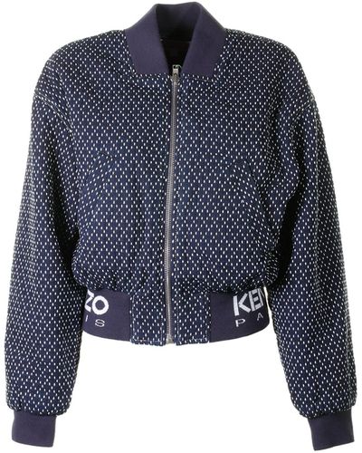 KENZO Sashiko Stitch Embroidered Zipped Bomber Jacket - Blue