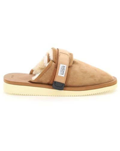 Suicoke Zavo Suede Sabot With Shearling - Brown