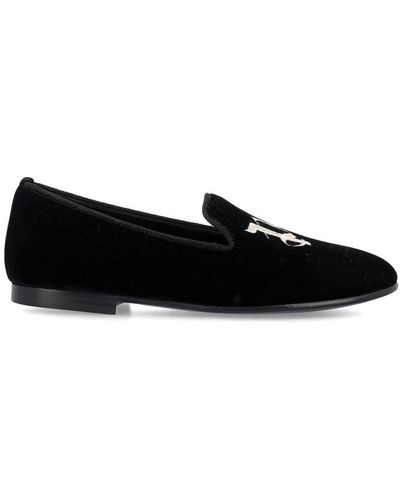 Palm Angels Logo-embroidered Almond Toe Loafers - Black