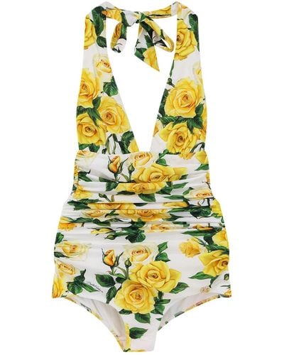 Dolce & Gabbana One-Piece Swimsuits With Flower Print - White