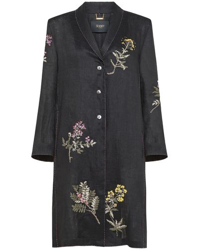 Seventy Hand-Embroidered Pure Linen Duster Coat - Black