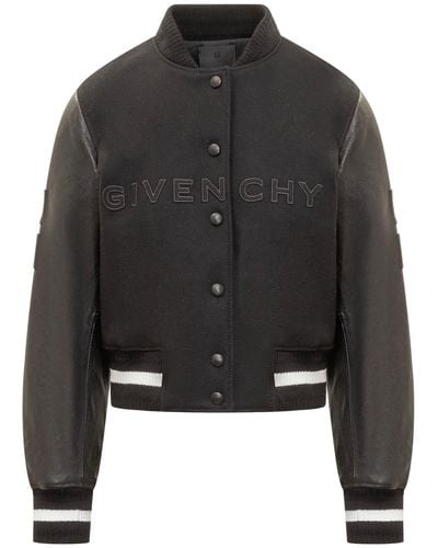 Givenchy Short Bomber Jacket In Wool And Leather - Black