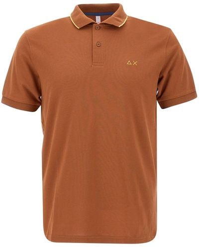 Sun 68 Small Stripe Cotton Polo Shirt - Brown