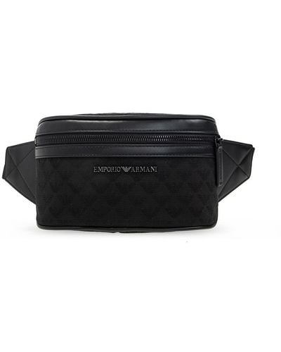 Emporio Armani Nylon Belt Bag With All-over Jacquard Eagle - Black
