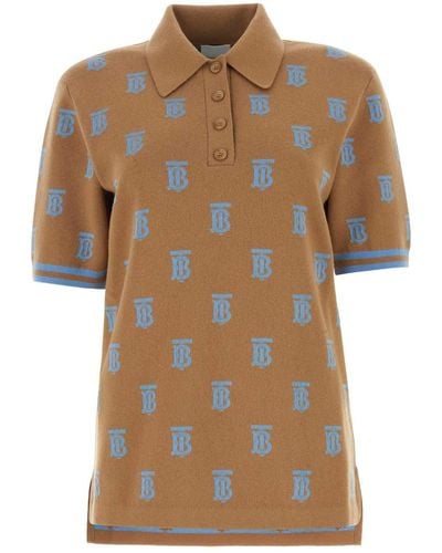 Burberry Embroidered Stretch Wool Blend Polo Shirt - Brown