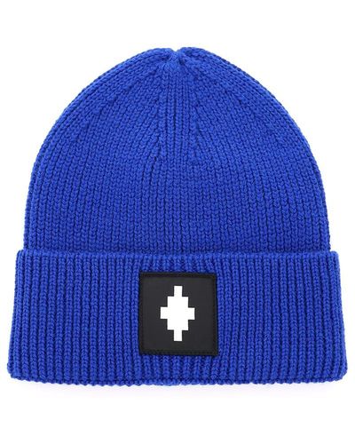 Marcelo Burlon Beanie Hat With Logo Patch - Blue