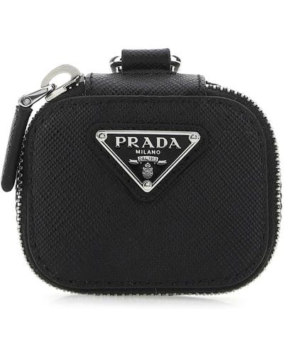 Prada Embellished Leather Airpods Case - Black