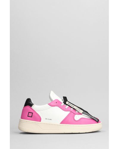 Date Court Trainers In White Leather - Pink