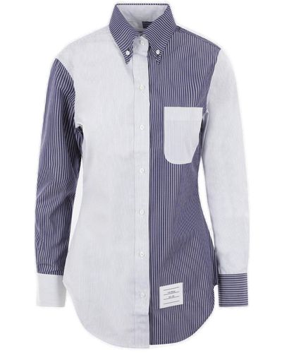 Thom Browne Paneled Striped Button-up Shirt - Blue