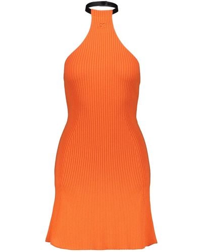 Courreges Mini Chocker Rib Knit Dress Clothing - Orange