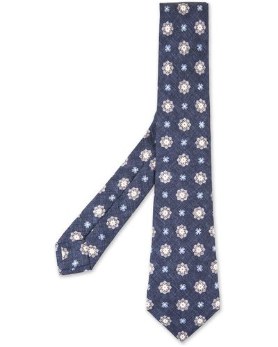 Kiton Navy Tie With Flower Pattern - Blue