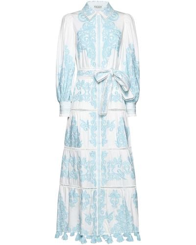 Alice + Olivia Shira Embroidered Cotton Long Dress - Blue