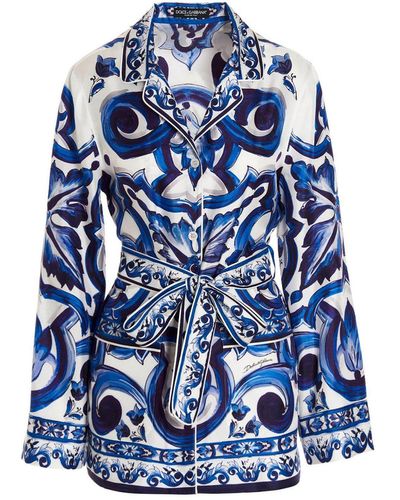 Dolce & Gabbana Majolica-Print Long-Sleeved Shirt - Blue