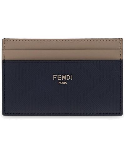 Fendi Brand-plaque Leather Card Holder - Blue