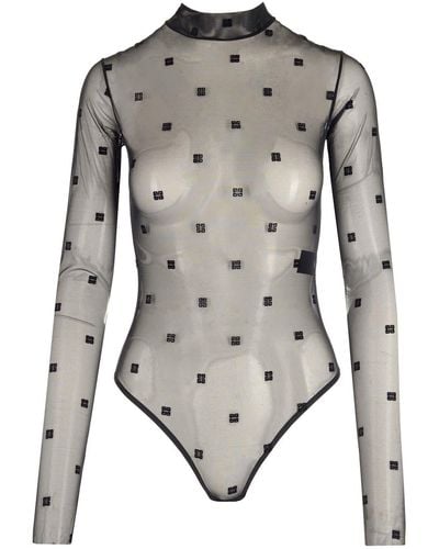 Givenchy Transparent Bodysuit $g Motif - Grey