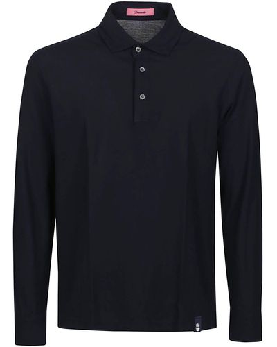 Drumohr Oxford Long Sleeve Polo Shirt - Blue