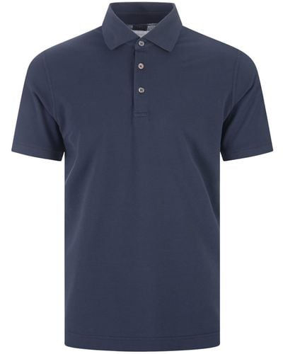 Fedeli Dark Light Cotton Piquet Polo Shirt - Blue