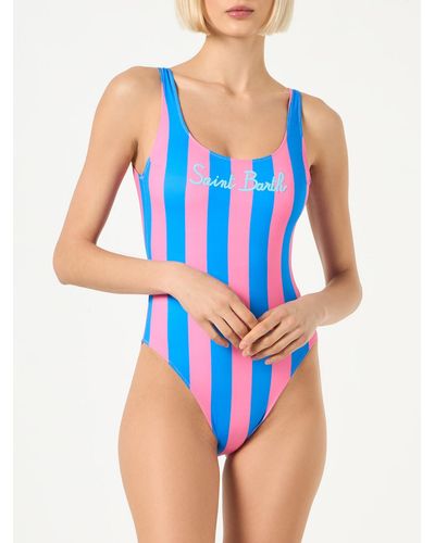 Mc2 Saint Barth Dust And Striped Print One Piece Swimsuit - Blue