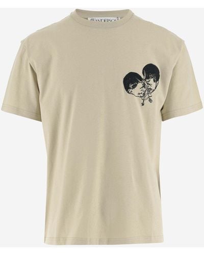 JW Anderson Cotton T-Shirt With Graphic Print And Logo - Natural