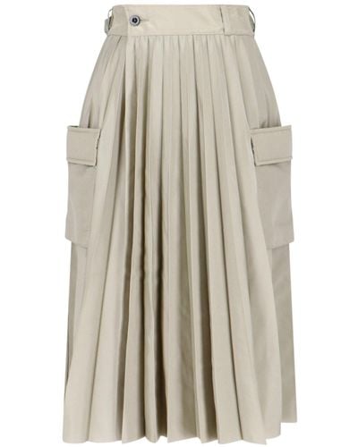Sacai Pleated Midi Skirt - White