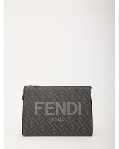Fendi Ff Fabric Pouch - Grey