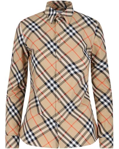 Burberry Long-Sleeved Checked Buttoned Shirt - White