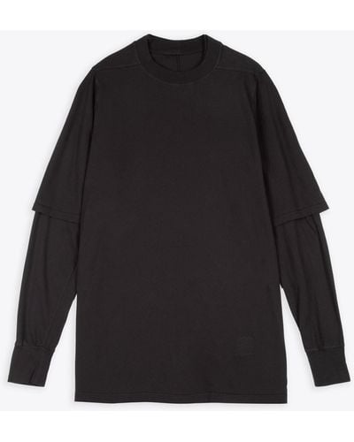 Rick Owens Hustler T Cotton Layered T-Shirt With Long Sleeves - Black