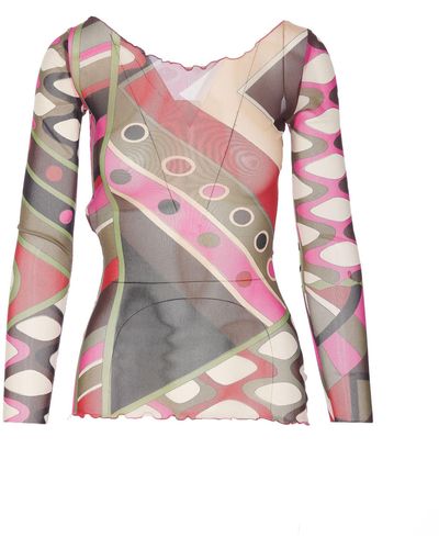 Emilio Pucci Mesh Tulle Long Sleeves Top - Pink