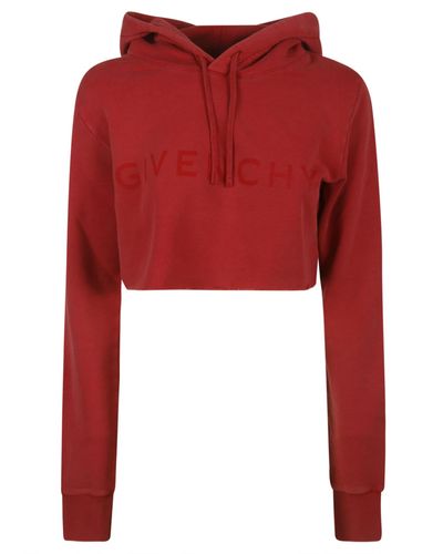 Givenchy Cropped Logo Hooded Sweatshirt - Red