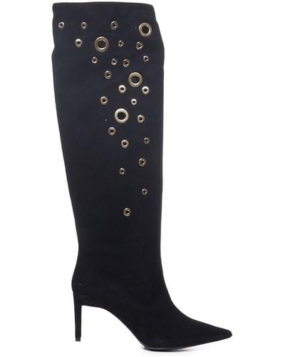 Pinko Embellished Holes Eco-Suede Boots - Black