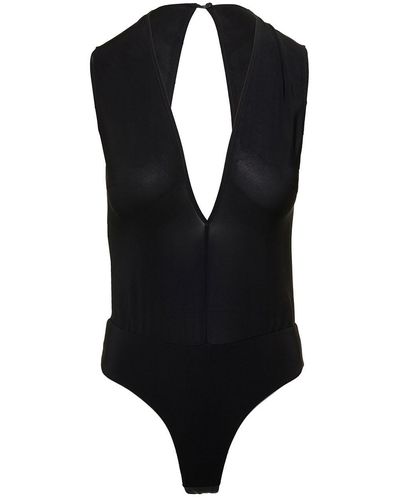 Pinko Black Bodysuit Sith Cut-out And V Neckline In Stretch Viscose Woman