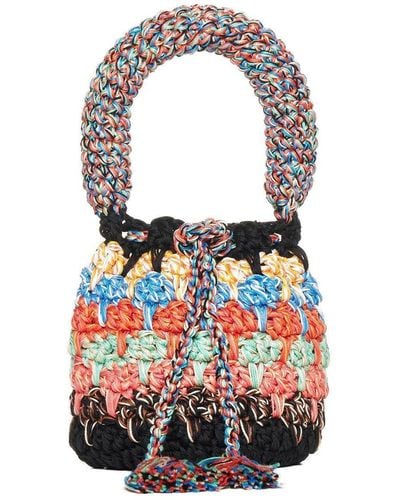 Alanui Crochet Knitted Drawstring Bucket Bag - White