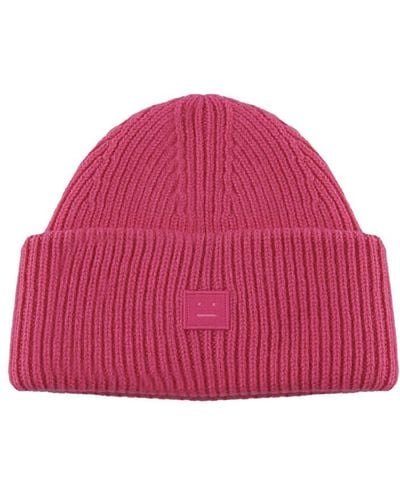 Acne Studios Beanie With Small Smiley Logo - Pink