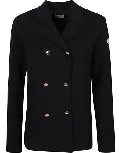 Moncler Logo Sleeve Double-Breasted Jacket - Black