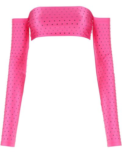 ANDAMANE Embellished Stretch Nylon Top - Pink