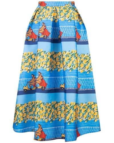 ALESSANDRO ENRIQUEZ Bell Long Skirt With Lemons Print - Blue