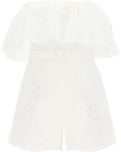 Self-Portrait Embroidered Playsuit - White
