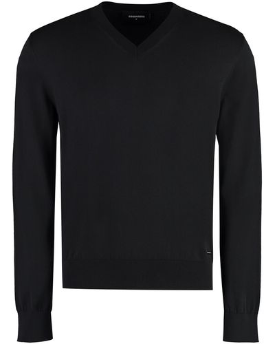 DSquared² Cotton V-Neck Sweater - Black