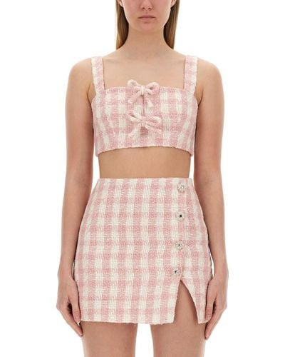 Self-Portrait Short Top With Bows - Pink
