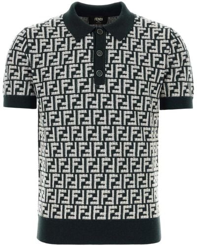 Fendi Embroidered Wool Polo Shirt - Black