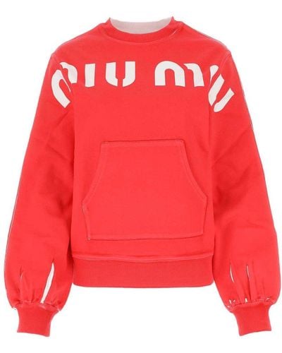 Miu Miu Logo Printed Crewneck Sweatshirt - Red