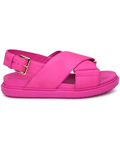 Marni Fuchsia Leather Sandals - Pink